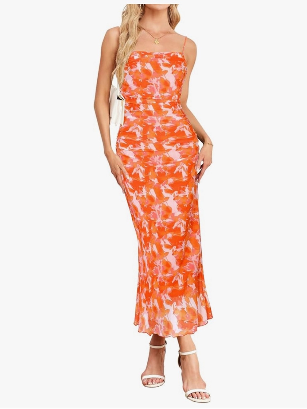 NEW WITH TAGS Orange Floral Slip Dress with Cowl Neck